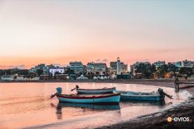 Calm coastal landscape at sunset