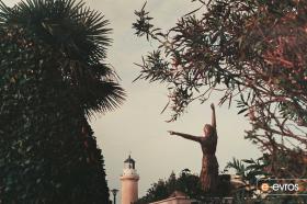 The majestic view of Domnas Vizvizi's statue at the lighthouse of Alexndroupolis.