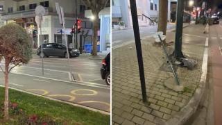 Οδηγός «καρφώθηκε» πάνω σε πινακίδα στο κέντρο της Αλεξανδρούπολης και αναζητείται (video)